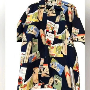 Vtg. K.A.D. Men's Hawaii Hawaiian black colors button down shirt. Medium